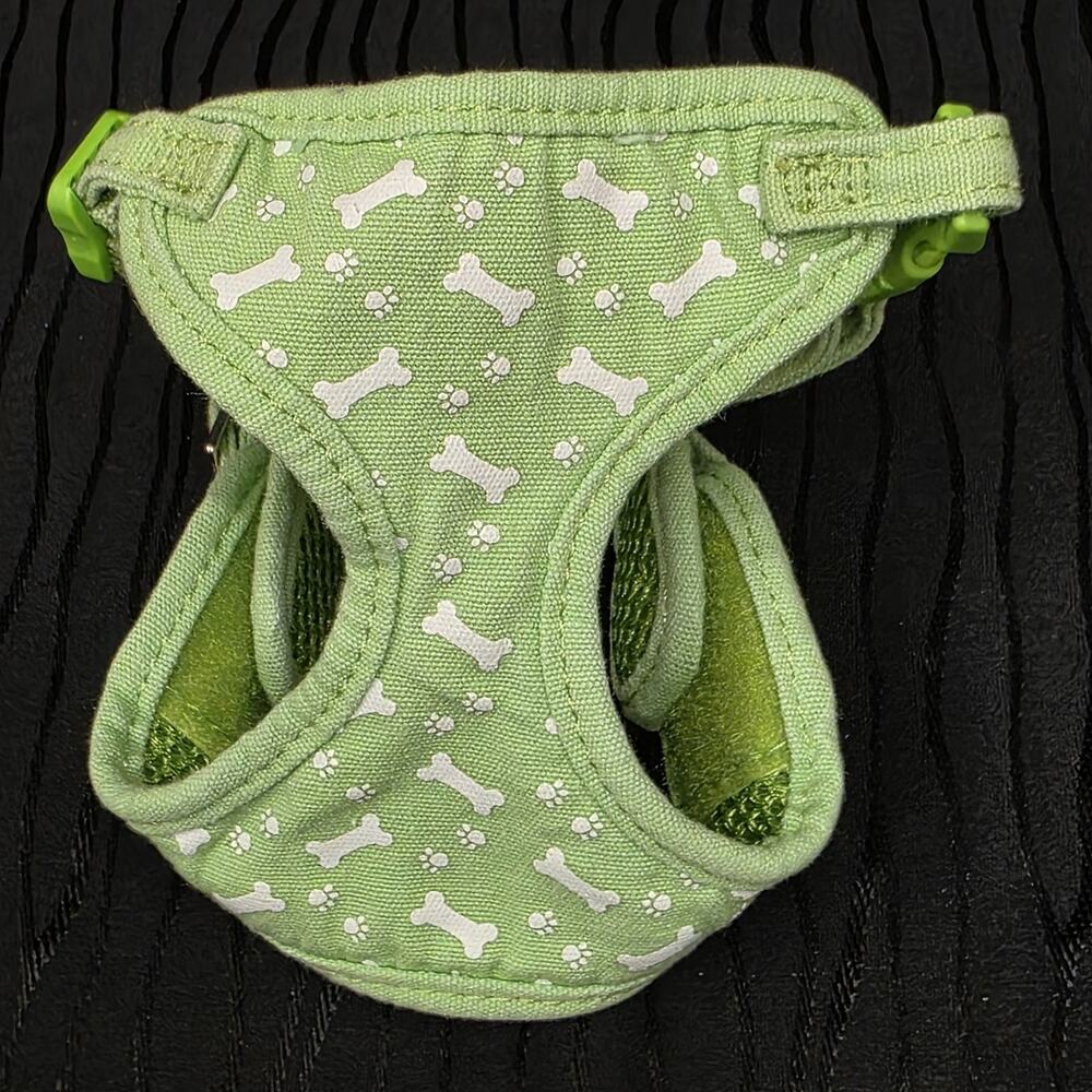 Small Green Dog Harness Bone Paw Print Mesh Adjustable Pet Harness